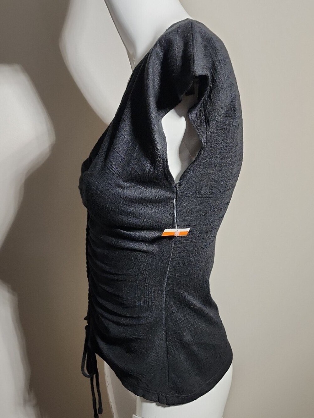 Max Studio Black Ruched V-Neck Drawstring Top - Picture 4 of 7